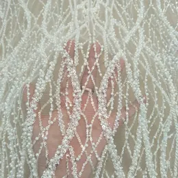 Elegant fashion heavy beading lace fabric with pearls 130cm width wedding gown dress sell by yard 240320