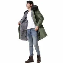 wholesale Factory Outlet Winter Coat Grey Rabbit Fur Parka Blazer Men Overcoat With Real Racco Fur Collar h04p#