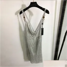 Basic Casual Dresses Shiny Rhinestone Mesh Sling For Women Luxury Y Hollow Party Nightclub Skirts Metal Shoder Buckle Dress Drop Deliv Ottqn