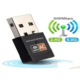 Netzwerkadapter Wireless USB Wifi Adapter 600Mbps Wi Fngle PC Karte Dual Band 5 GHz LAN Ethernet Empfänger Ac Wifi4545331 Drop Lieferung Ot5Nc