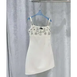 2024SS 여성 디자이너 다이아몬드 스타일 표범 프린트 파티 드레스 흰색 드레스 민소매 셔츠 탑 플랫 스커트 여자 슬림