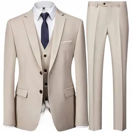 2023 Fi Uomo Casual Busin Suit 3 pezzi Set / Maschio Dr Blazer Giacca Due Butt Blazer Pantaloni Pantaloni Gilet Gilet 70g4 #