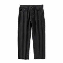 2022 Autumn New Men's Cott Jeans Sydkorea Fi Street Loose Straight Wide Leg Trousers Street Women Baggy Black Jeans W1GS#