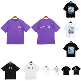 AM-088 MENS 디자이너 티셔츠 여성 고품질 T 셔츠 여름 패션 셔츠 스플래시 싱크 편지 인쇄 디자인 셔츠 부부 짧은 소매