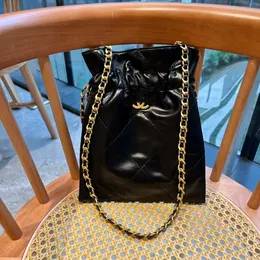 New drawstring leather garbage bag small fragrant wind rhombus chain bag portable shoulder oblique span lucky bag small bucket women's bag