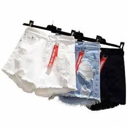 Fi Blue Denim Shorts Women Letnia talia luźna luźna krótka spodnie seksowna dziewczyna dopasuj gorące spodnie dżinsy szerokie szorty koreańskie 80 KM#