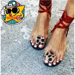 Sandaler HomeProduct Centerwomens Summer Flat Sandalsexy Leopard Mönster Handgjorda Open Lacesflip SandalsSizes 35-43 H240328716S