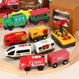 RC Electric Train Set جهاز التحكم عن بعد القاطرة القاطرة المغناطيسية Diecast Slot Toy Toy Fit for Wooden Train Railway Track Toys 240319
