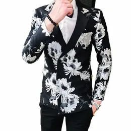 2023 New Men's Fi Busin Casual Rede Coreana Red Double Breasted Imprimir Luz Luxo Slim Estilo Britânico Casamento Blazer p9Pg #