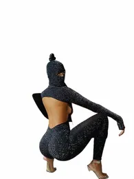 Kliou błyszczące Wybitne Bodyc Hooded kombinezon kobiety LG Sleeve seksowna backl Fi streetwear chuda szczupła kobieta ogólnie Z0go#