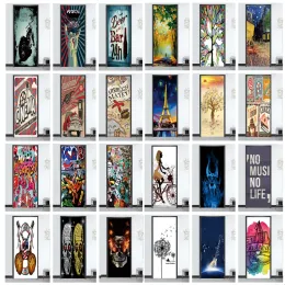 الملصقات الرجعية رسومات الشعار المبتكرة مرسومة خلفية PVC Door Door Sticker Self -Autocollant de Porte تصميم المنزل ديكور ملصق لوحة جدارية