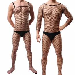 men's Sexy Fishnet Pantyhose See Through Tights Nightwear Male Bodysuits Erotic Stockings For Man Fun Lingerie Date Clothes s8cj#