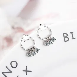 Brincos de garanhão coreano prata cor brinco para mulheres estrela redonda zircon borla moda jewerly aretes de mujer oorbellen