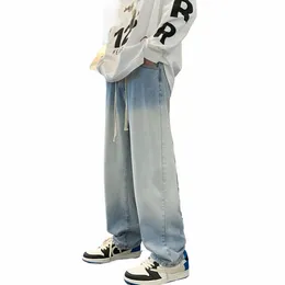 Primavera Novo Estilo Masculino Baggy Sweatpants Design Nicho Gradiente Cor High Street Straight Fi Calças Casuais Preto Azul d6Ce #