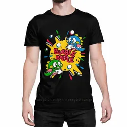70s 80s Arcade Game Bubble Bobble T-Shirt Men 100% Cott Manga Curta Verão Casual Plus Size Camisa Adultos 98xN #