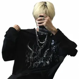 T -shirt för män Autumn Streetwear Hg KG Style Men's Clothing LG Sleeve T Shirt Y2K Vintage Graphic Anime Harajuku Men toppar A7MO#