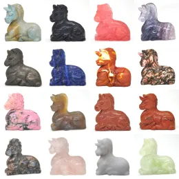 Esculturas estátua de unicórnio pedras naturais esculpidas ornamento de sala cura cristal reiki estatueta quartzo pedra preciosa energia animais espírito decoração