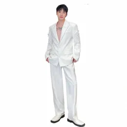 luzhen 2024 Весенние новые прозрачные блейзеры с вышивкой и вышивкой, комплекты из двух предметов, мужские модные брюки для уличного костюма LZ1814 D9hW #