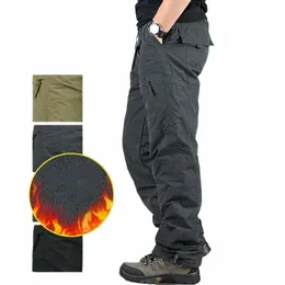 men's Winter Thick Warm Military Cargo Pants Double Layer Fleece Overalls Casual Cott Rip-Stop Tactical Baggy Thermal Trousers Z4Pv#