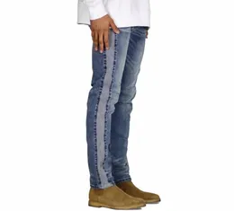 Мужские джинсы Cott Mix Spandex Skinny Elastic Denim Fi Повседневные джинсы в стиле хип-хоп с боковой полосой k6ja #