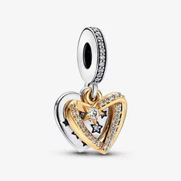 Shooting Star Hearts Double Dangle Charm Pandoras 925 Sterling Silver Luxury Charm Set Pulseira Fazendo Gold Heart Charms Designer Colar Pingente Caixa Original