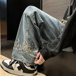 Spring Personality Embroidery Mens Baggy Jeans Streetwear Loose Straight Denim Trousers Male Brand Clothing 240322