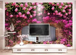 Sfondi Carta da parati 3D Murales Fiori Rosa Rosa Decorazione murale Stampa su tela Arte floreale Carta Contatto Sfondo