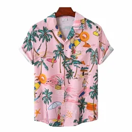 hawaiian Men's Shirt Beach Cocut Tree Print Short Sleeve Men's Clothes Fi Lapel Butt Top T-shirt 2023 New Shirt For Men a3jd#