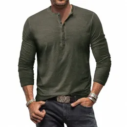 nowa męska Cott Cott Henley Shirt LG Sleeve Koszulka Podstawowa swobodna kołnierz zespołu T koszule L5QV#