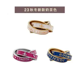 satellite viviennes viviane westwood ring saturn High Quality 23 Autumn/winter New Milk Tea Color Three Ring Dynamic Ring Ring High Edition