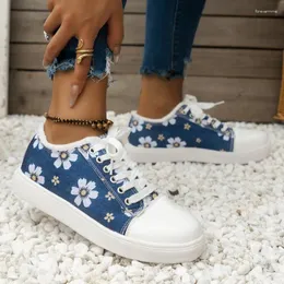 Sapatos casuais femininos 2024 primavera retro floral impressão lona moda plana rendas até tênis zapatos de mujer