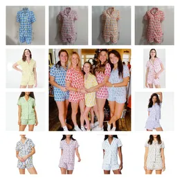 デザイナーPajama Preppy Monkey PJS Y2K WOMENS PRINTED LAPEL短袖トップとハイウエストショーツ2ピースカジュアルウェア240301