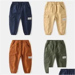 Byxor Autumn/Spring Kids Cargo Pants pojkar Elastisk midja Casual bomullsblandning för aktiva 3-8-åringar i fyra färger släpp leverans ot3cs