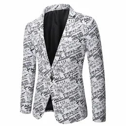 marka takım elbise ceket fi mektup baskı rahat ince fit blazers homme 3d çiçek ceket sonbahar adam busin sosyal dr blazer ceket s2st#