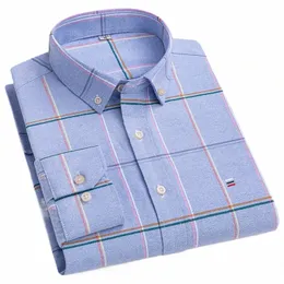 men's Fi Lg-Sleeved Shirt S~7Xl Plus Size Cott Oxford Classic Striped Plaid Light Luxury Quality Casual Men Clothing u0q7#