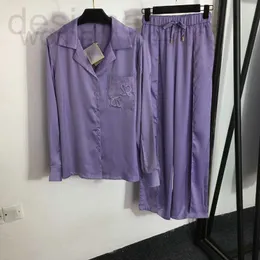 Kadın Uyku Salonu Tasarımcı Tasarımcısı Sonbahar Yeni Pijama İşlemeli Göğüs Cep Uzun Kollu Gömlek+Drawstring Elastik Bel Geniş Bacak Pantolonları Ovh7 U9sy