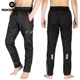 Calças de bicicleta de inverno de rockbros homens mulheres térmicas quentes de ciclismo longo de lã de velo reflexivo para o vento MTB Sports Bicycle Troushers 240312