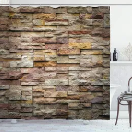 샤워 커튼 대리석 커튼 도시 벽돌 슬레이트 돌 벽과 바위가 특징 인 외관 건축실 도시 그림 천장.