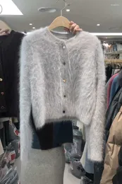 Kadın Örgü Mink Cashmere Fux Fur Sweaters Kadınlar için 2024 Sonbahar mavi mizaç örgü hırkalar Kore moda ceketi çekme femme