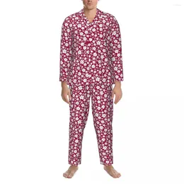 Startseite Bekleidung Niedlicher Ditsy-Blumen-Pyjama für Herren, Blumendruck, schöne tägliche Nachtwäsche, Herbst, 2-teilige Vintage-Pyjama-Sets mit übergroßer Grafik