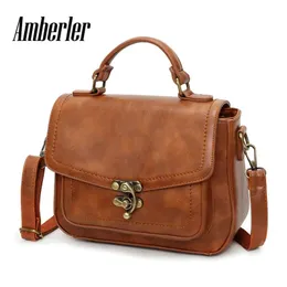 أكياس كتف Amberler Women Leather Leather Leather Leather Handbags شهيرة السيدات Crossbody Messenger Bags Nasual Female Travel Bag 240328