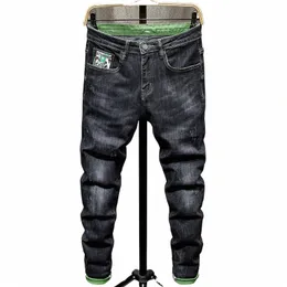 Primavera verão 2022 estiramento denim jeans tipo do homem magro pés calças masculino coreano cor sólida adolescentes lápis calças homens v99v #