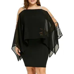 Drabina drabina Plus -size nakładka Asymetryczna szyfonowa mini sukienka Vestidos de Mujer Casual Vestido 240312