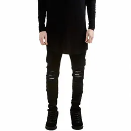 дизайнер Brand New Men Black Jeans Skinny Ripped Stretch Slim Fi Hip Hop Swag Man Повседневные джинсовые байкерские брюки Комбинезоны Jogger U2IY #