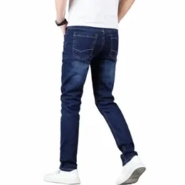 2024 Nya män sträcker jeans manlig klassisk elasticitetsbusin jeans män fi bekväm solid smal rak lg denim byxor j1pu#