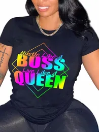 lw Plus Size Woman Clothes Gradient Queen Rainbow Letter Print Round Neck Short Sleeve Casual Black T-shirt k6Pr#