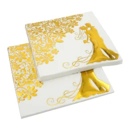 Isqueiros 100 pçs guardanapos de papel de casamento brilho dourado noiva noivo guardanapos de mesa 33x33cm twolayers casa hotel festa de casamento decoração de mesa