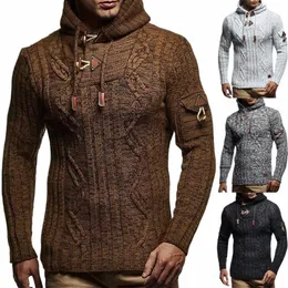 Autumn Winter New Men's Hooded Pullover Sweaters LG Sleeve Comfort Stretch Ströja FI Male Slim Sticked Tops Man Clothing H0if#