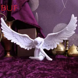 Sculptures BUF White Resin Winged Angel Decor Statue Home Garden Courtyard Decorative Sculpture Home Decoration Crafts Ornaments Figurines