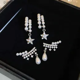 Charm Zircon Pearl Drop C-Type Earring for Women New Fashion Temperament Elegant Personality Drop Earrings Charms Dainty Jewelry Gift Y240328